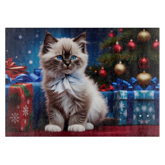 Ragdoll Kitten Christmas Present Schneidebrett (Vorderseite)