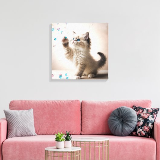 Ragdoll Kitten mit Seifenblasen Leinwanddruck (Insitu (Wohnzimmer))