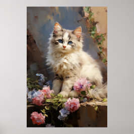Ragdoll kitten Portrait mit Blume Poster