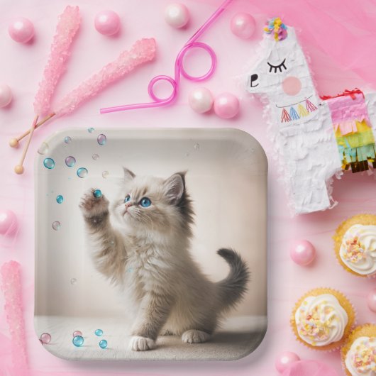 Ragdoll Kitten spielen mit Blasen Pappteller (Party)