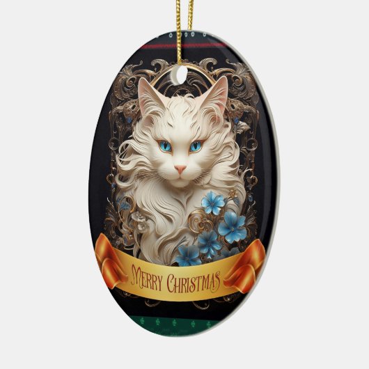 Ragdool White Cat Jugendstil Keramik Ornament (Links)