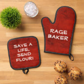 Rage Baker Dark Red Oven Mitt und Pot Holder Ofenhandschuh & Topflappen-Set (Oben Unten)