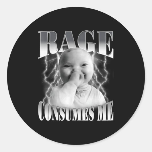 Rage Consumes Me Funny Ai Baby Holding Laugh Brain Runder Aufkleber (Vorderseite)