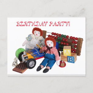 Raggedy Ann Andy Spielzeug Junge Mädchen Geburtsta Einladungspostkarte