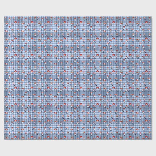 Raggedy Ann und Andy auf Dark Blue Gingham Geschenkpapier (Flach)
