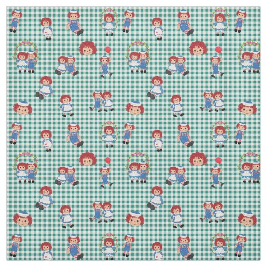 Raggedy Ann und Andy zu Green Gingham Stoff (Muster)
