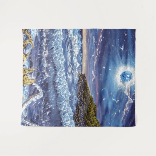 Raging Waves Midnight Sky Wandteppich (Vorderseite (Horizontal))