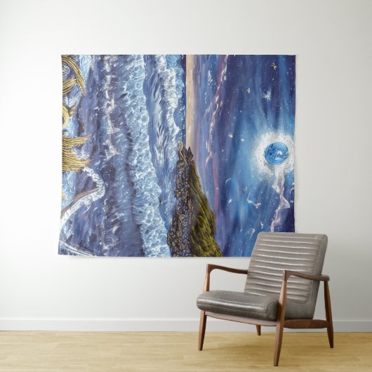 Raging Waves Midnight Sky Wandteppich (Beispiel (Horizontal))