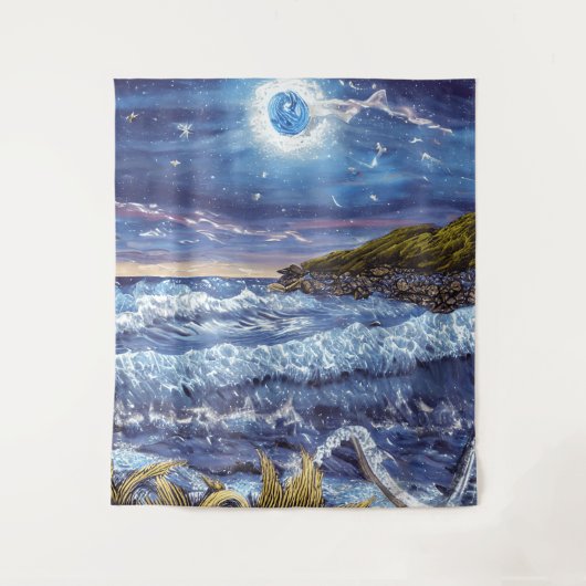 Raging Waves Midnight Sky Wandteppich (Vorderseite)