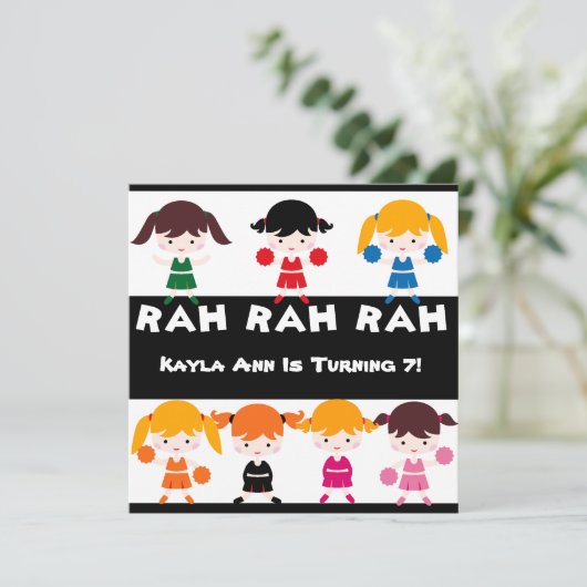 Rah Rah Rah Cheerleader Birthday Einladung (Stehend Vorderseite)