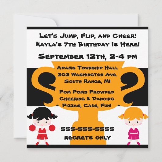 Rah Rah Rah Cheerleader Birthday Einladung (Rückseite)
