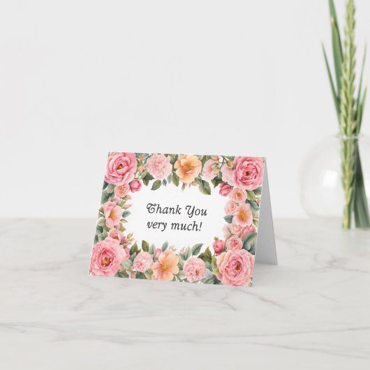 Rahmen aus rosa Blumen Danke (Vorderseite)