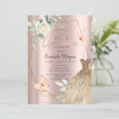Rahmen Blume Schmetterlinge Dress Rose Gold Einladung (Stehend Vorderseite)