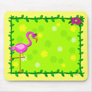 Rahmen der tropischen Pflanzen und des Flamingos Mousepad