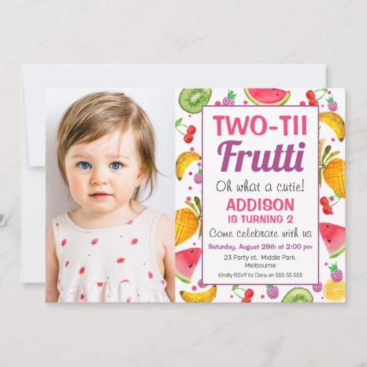 Rahmen Foto Zwei-tti Frutti 2. Geburtstag Einladung (Vorderseite)
