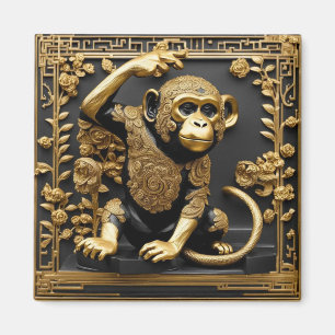 Rahmen für Affen in Gold und Schwarz Magnet