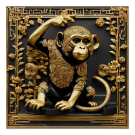 Rahmen für Affen in Gold und Schwarz Poster