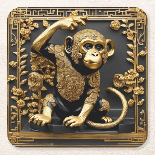 Rahmen für Affen in Gold und Schwarz Rechteckiger Pappuntersetzer (Vorderseite)