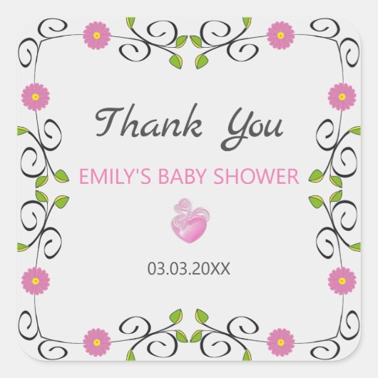 Rahmen für Blume und Blätter Quadratischer Aufkleber (Vorderseite)