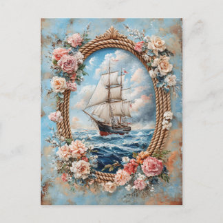 Rahmen für die Anstrich von Schiffen mit Rose Postkarte