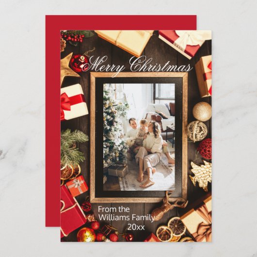Rahmen für die Weihnachtsfamilie Foto Einladung (Vorne/Hinten)