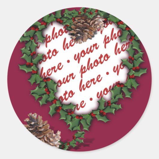 Rahmen für Herzkranz-Fotos Runder Aufkleber (Vorderseite)