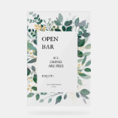 Rahmen für Open Bar Sign Gold und grüne Blätter Acrylschild (Vorderseite)