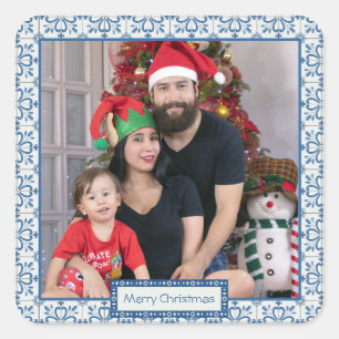 Rahmen für Weihnachtslieder und Blume Quadratischer Aufkleber