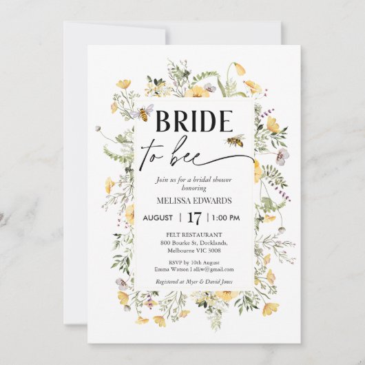 Rahmen Gelbe Wildblume bedeutet Brautparty zu sein Einladung (Vorderseite)