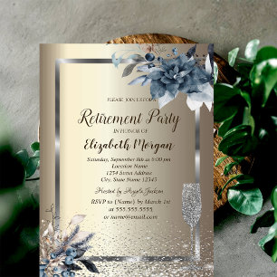 Rahmen Konfetti Winter Blumen Champagner Ruhestand Einladung