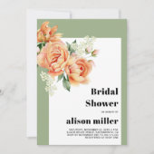Rahmen mit pfirsichfarbenen Rose durch grünes Brau Einladung (Vorderseite)