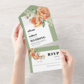 Rahmen mit pfirsichfarbener Rose Blume Salbei Grün All In One Einladung (Abreißen)
