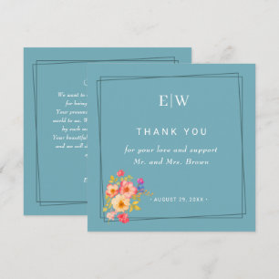 Rahmen mit Rose, Hochzeitstil auf Retroblau Dankeskarte