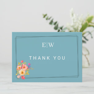Rahmen mit Rose, Hochzeitstil auf Retroblau Dankeskarte