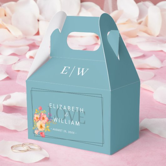 Rahmen mit Rose, Hochzeitstil auf Retroblau Geschenkschachtel (Hochzeit)