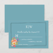 Rahmen mit Rose, Hochzeitstil auf Retroblau RSVP Karte (Vorne/Hinten)