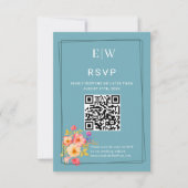 Rahmen mit Rose, Hochzeitstil auf Retroblau RSVP Karte (Vorderseite)