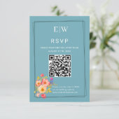 Rahmen mit Rose, Hochzeitstil auf Retroblau RSVP Karte (Stehend Vorderseite)