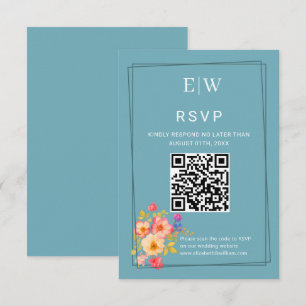 Rahmen mit Rose, Hochzeitstil auf Retroblau RSVP Karte