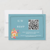 Rahmen mit Rose, Hochzeitstil auf Retroblau RSVP Karte (Vorderseite)
