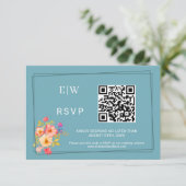 Rahmen mit Rose, Hochzeitstil auf Retroblau RSVP Karte (Stehend Vorderseite)