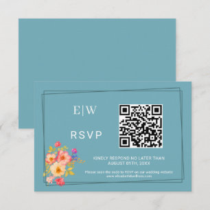 Rahmen mit Rose, Hochzeitstil auf Retroblau RSVP Karte