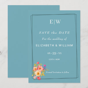 Rahmen mit Rose, Hochzeitstil auf Retroblau Save The Date