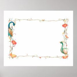 Rahmen mit Wasserfarbe-Pfau und Blumendesign Poster