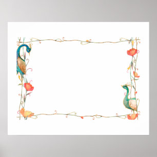 Rahmen mit Wasserfarbe-Pfau und Blumendesign Poster