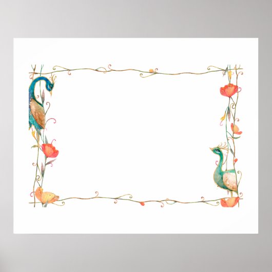 Rahmen mit Wasserfarbe-Pfau und Blumendesign Poster (Vorne)