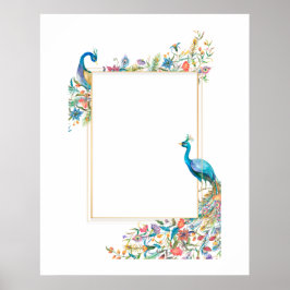 Rahmen mit Wasserfarben-Pfau  Poster