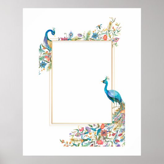 Rahmen mit Wasserfarben-Pfau Poster (Vorne)