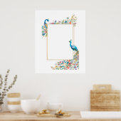 Rahmen mit Wasserfarben-Pfau Poster (Küche)