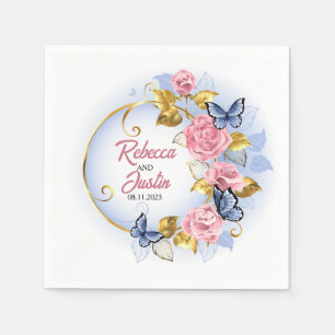 Rahmen Rosa und Blau Rose Floral Modernes Boho Serviette